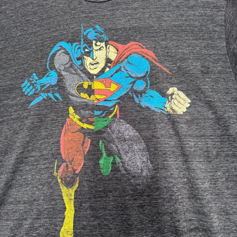 Mens Batman Superman Fusion Graphic M T Shirt Dark Gray Heathered Short Sleeve - Picture 2 of 6
